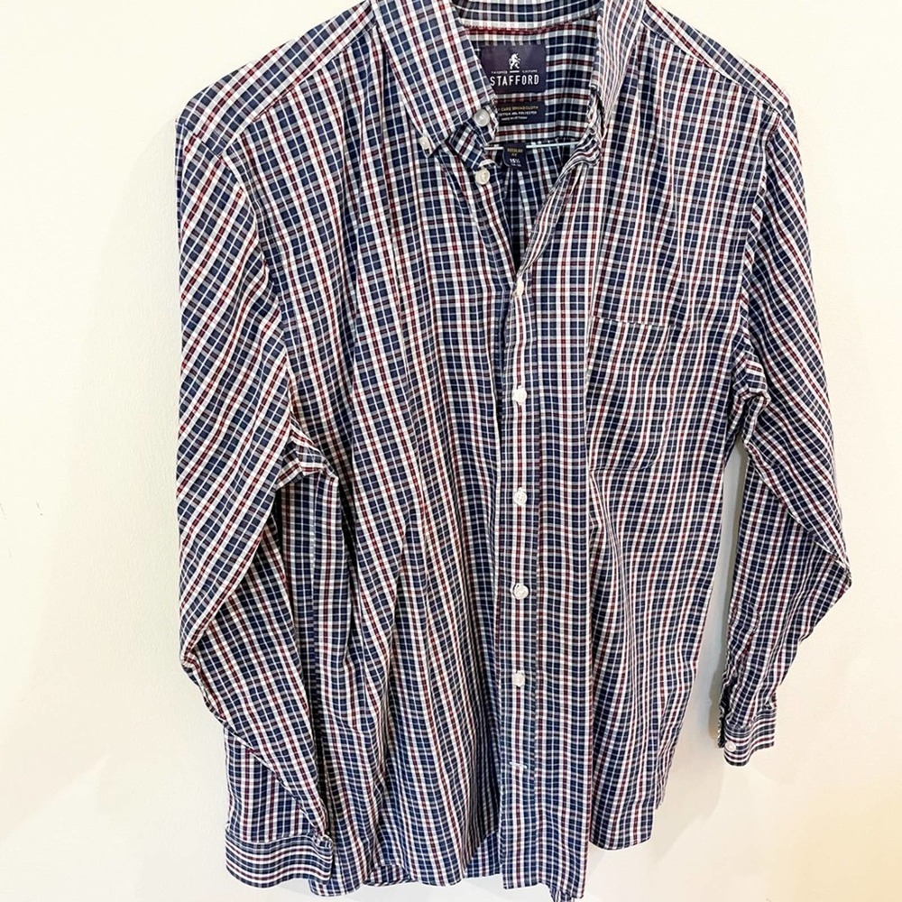 Stafford Plaid Button Down Long Sleeve Shirt M - Picture 4 of 7